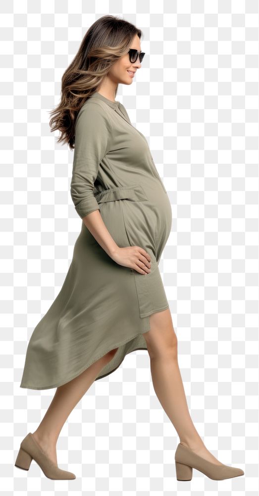 PNG  Woman pregnant walking fashion footwear portrait.