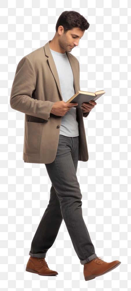 PNG  Male walking holding book footwear standing reading.