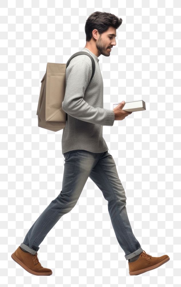 PNG  Male walking holding box person adult human.