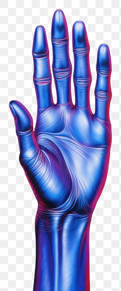 PNG  Surrealistic painting of hand holding pen purple adult glove.