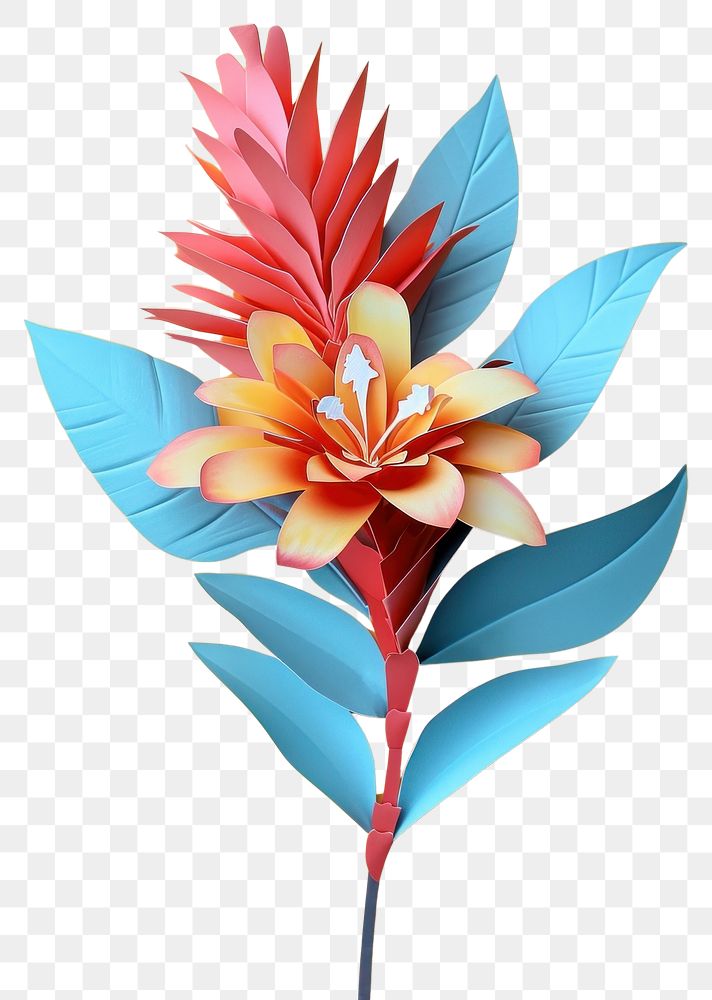 PNG Paper cutout of a tropical flower art origami plant.