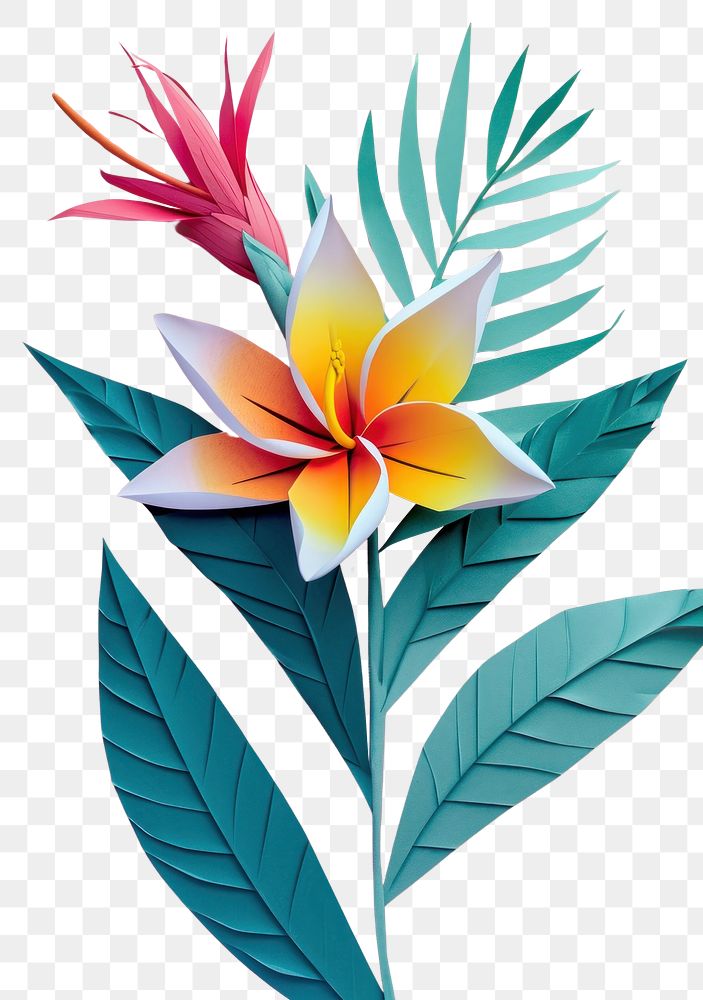PNG Paper cutout of a tropical flower art pattern plant.