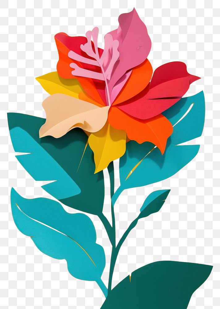PNG Paper cutout of a tropical flower art painting origami.