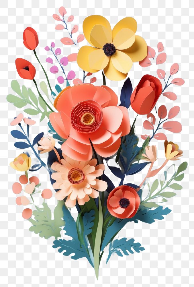 PNG Paper cutout of a flower bouquet art painting pattern.