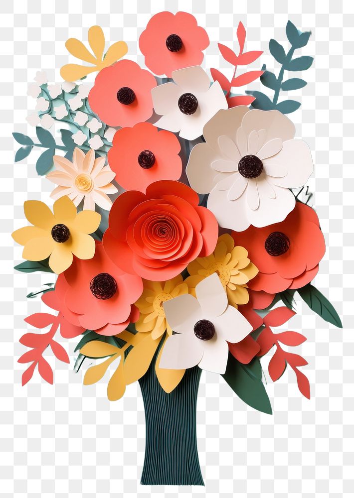 PNG Paper cutout of a flower bouquet art pattern nature.