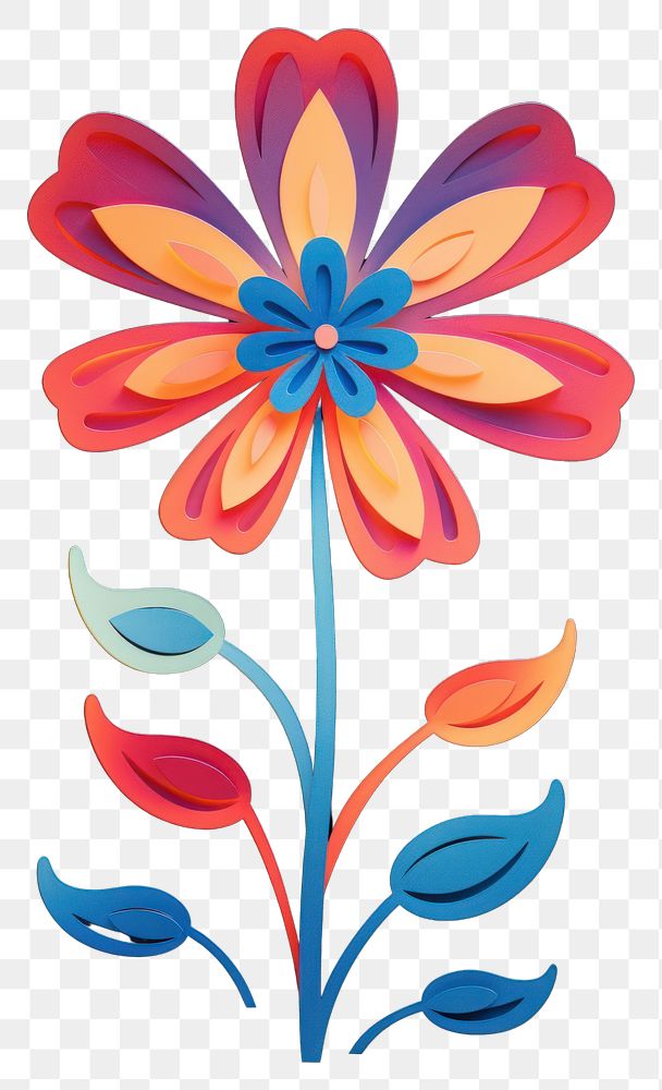 PNG Paper cutout of a neon flower art painting pattern.