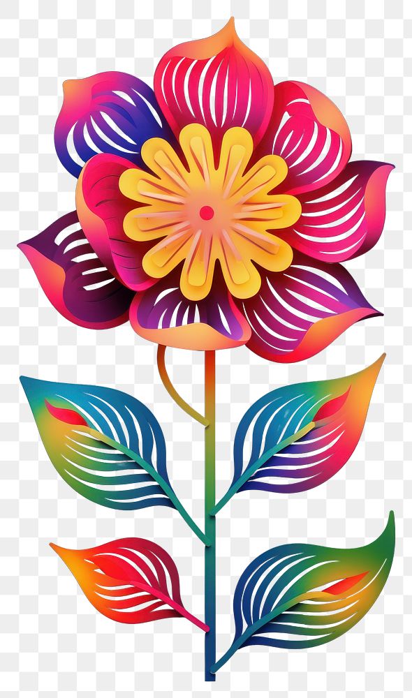 PNG Paper cutout of a neon flower art pattern plant.