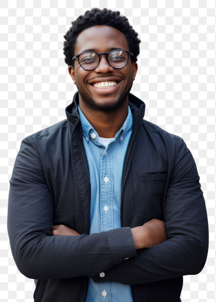 PNG  Happy millennial african american man in glasses portrait adult smile.