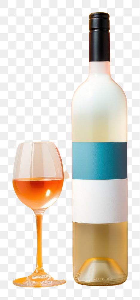 PNG A wine bottle with white lable glass drink refreshment.
