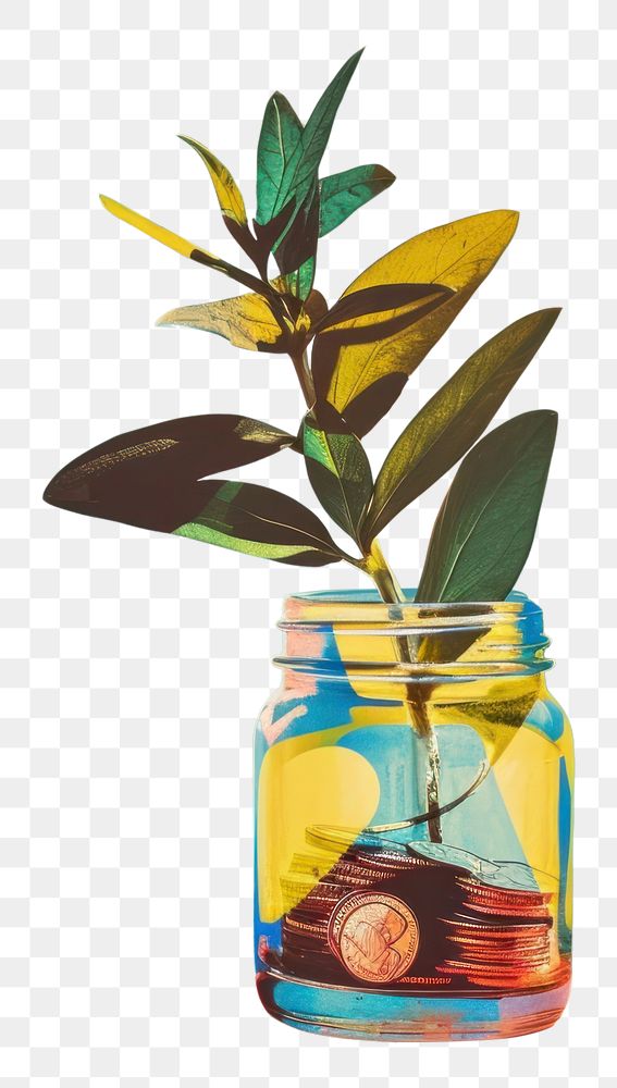 PNG Retro collage of a glass jar plant potted plant mason jar.