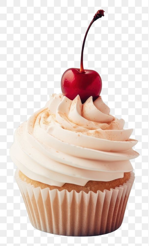PNG A cupcake with whipped cream and a cherry on top with mirror dessert fruit food.