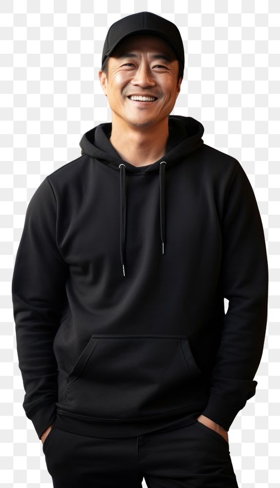 PNG Happy asian american middle age man wearing black hoodie architecture sweatshirt portrait.
