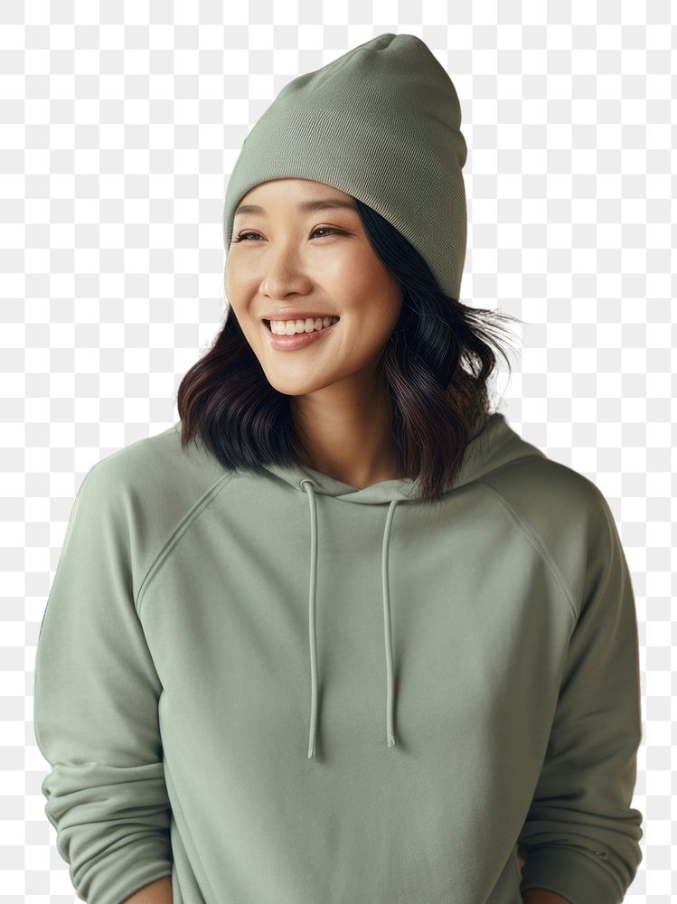 PNG Happy asian american middle age woman wearing plain color hoodie architecture sweatshirt smile.