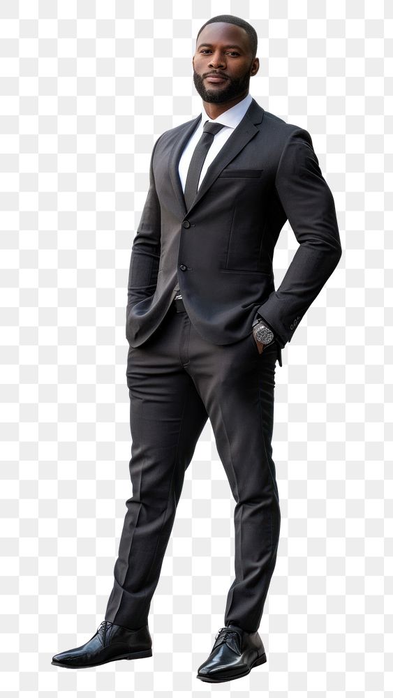 PNG  Affrican american businessman standing tuxedo blazer.