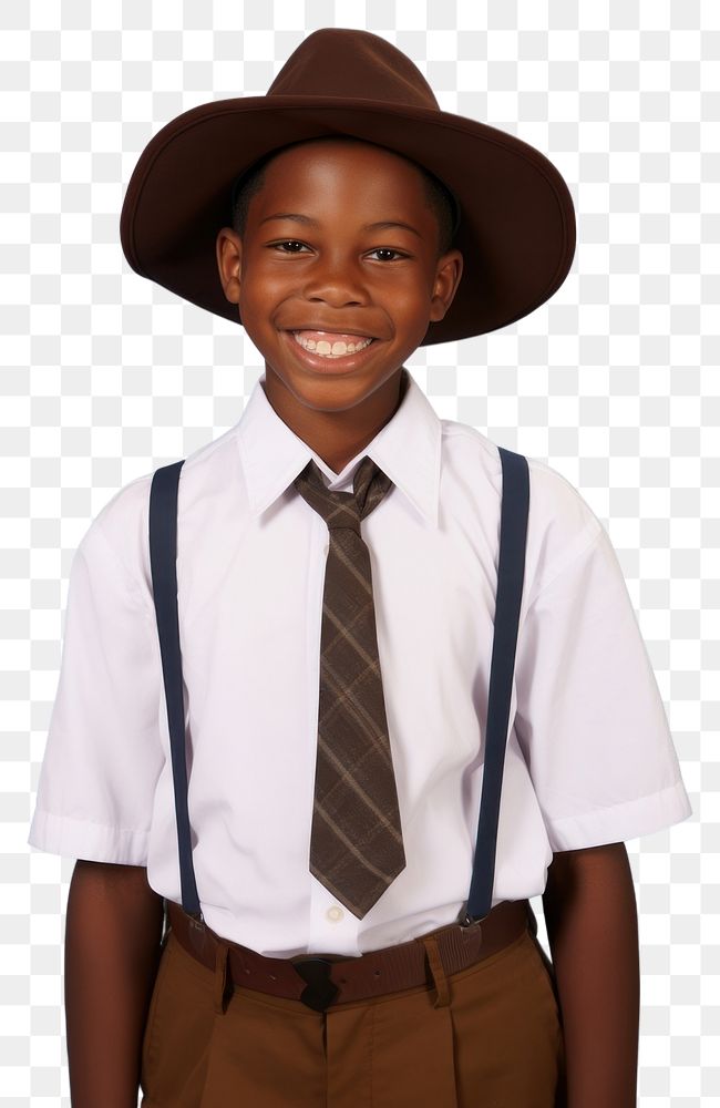 PNG  African student with happy face portrait cowboy school.