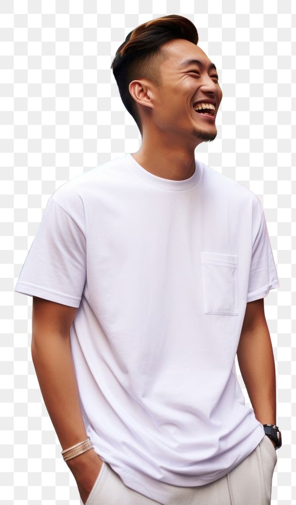 PNG Asian American man wearing white t-shirt sleeve smile adult.