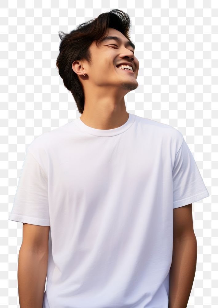 PNG Asian American man wearing white t-shirt smile men architecture.