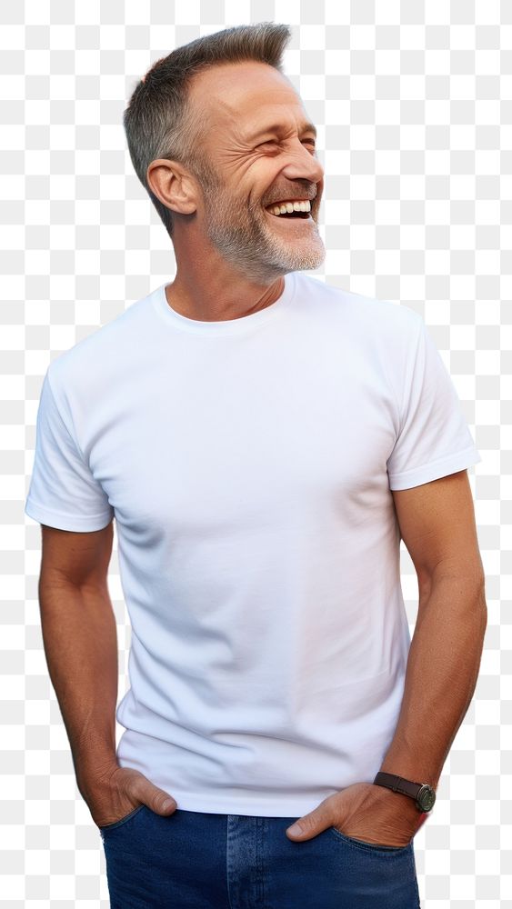 PNG Happy american middle age man wearing white t-shirt laughing adult smile.