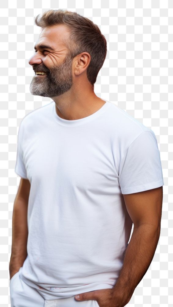 PNG Happy american middle age man wearing white t-shirt smile adult men.