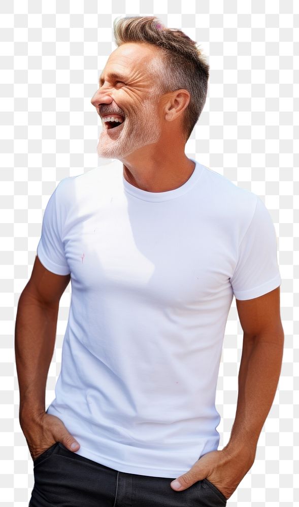 PNG Happy american middle age man wearing white t-shirt laughing adult men.