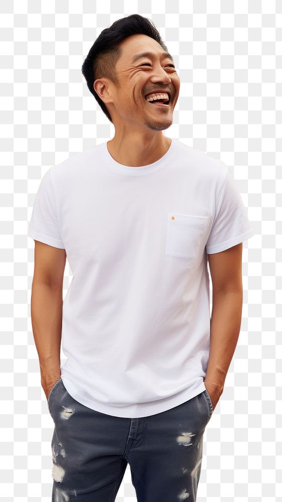 PNG Happy asian american middle age man wearing white t-shirt laughing smile adult.