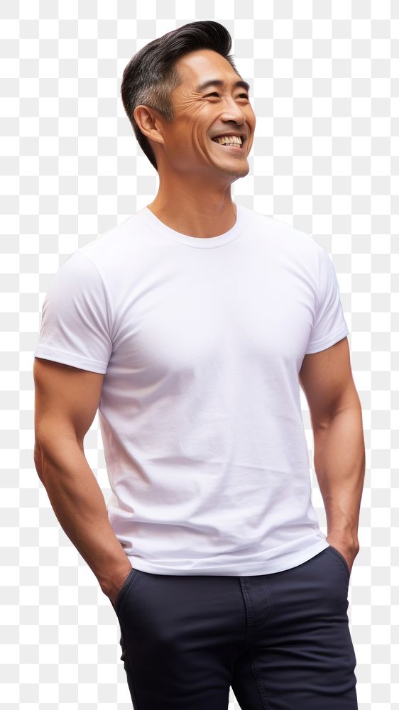 PNG Happy asian american middle age man wearing white t-shirt smile adult men.