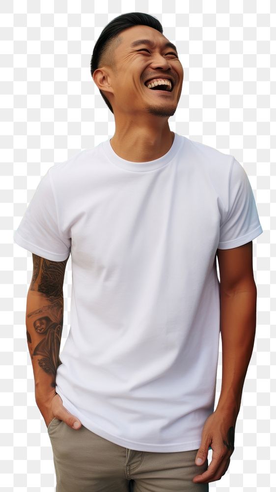PNG Happy asian american middle age man wearing white t-shirt laughing adult men.