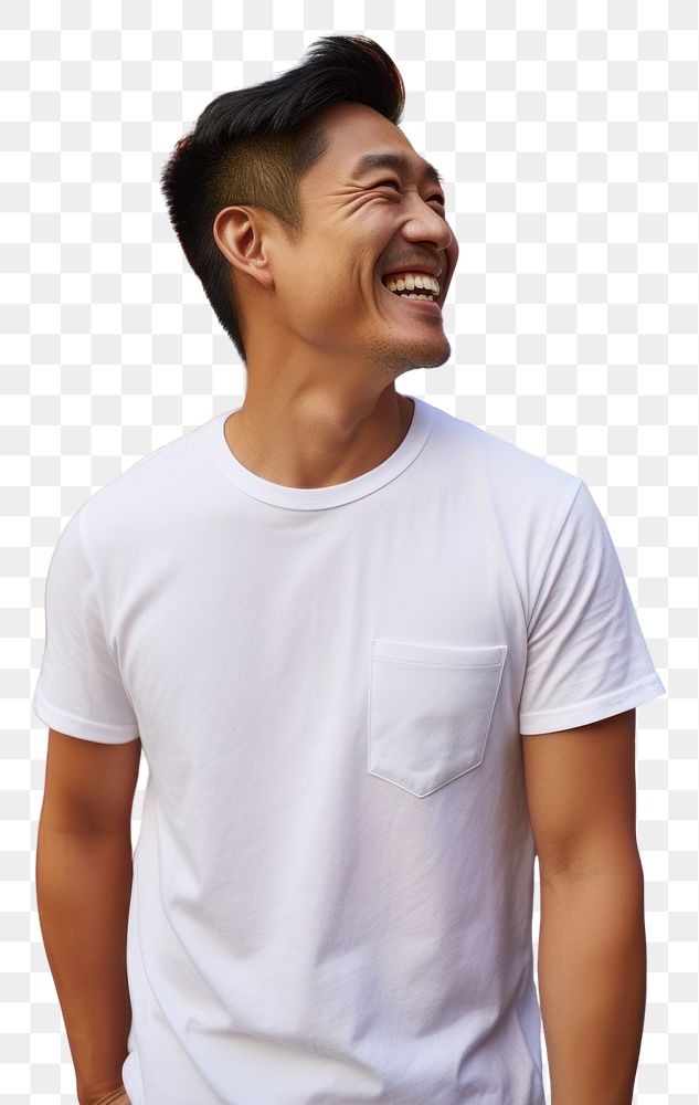 PNG Happy asian american middle age man wearing white t-shirt smile men individuality.