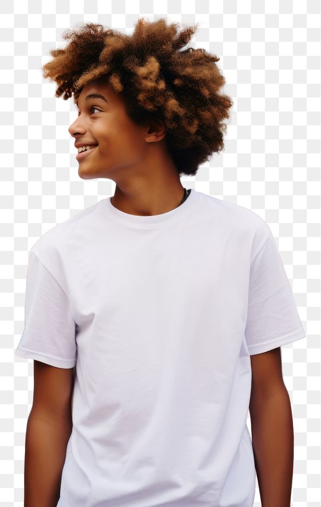 PNG A kid wearing white t-shirt smile men individuality.