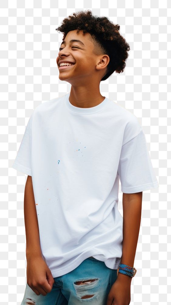 PNG A kid wearing white t-shirt smile fun individuality.