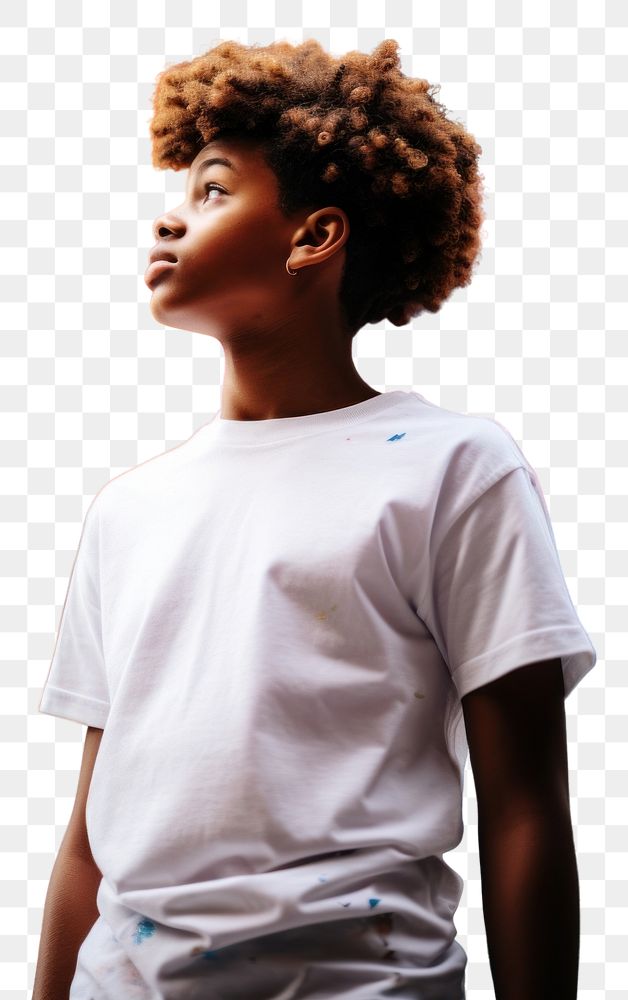 PNG A kid wearing white t-shirt architecture creativity hairstyle.