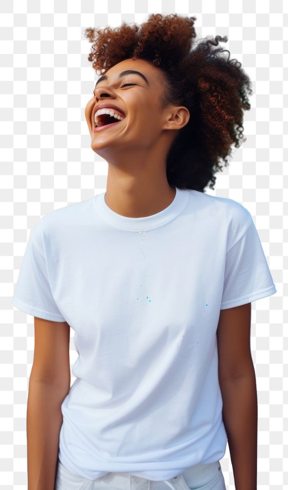 PNG Woman wearing white t-shirt laughing adult fun.