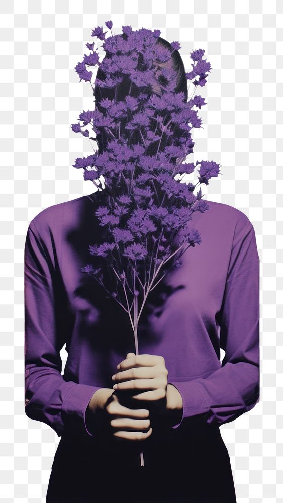 PNG Purple flowers art lavender portrait. AI generated Image by rawpixel.