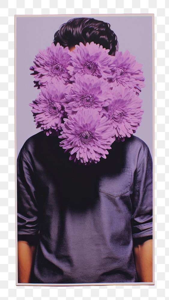 PNG Purple flowers art portrait plant. AI generated Image by rawpixel.