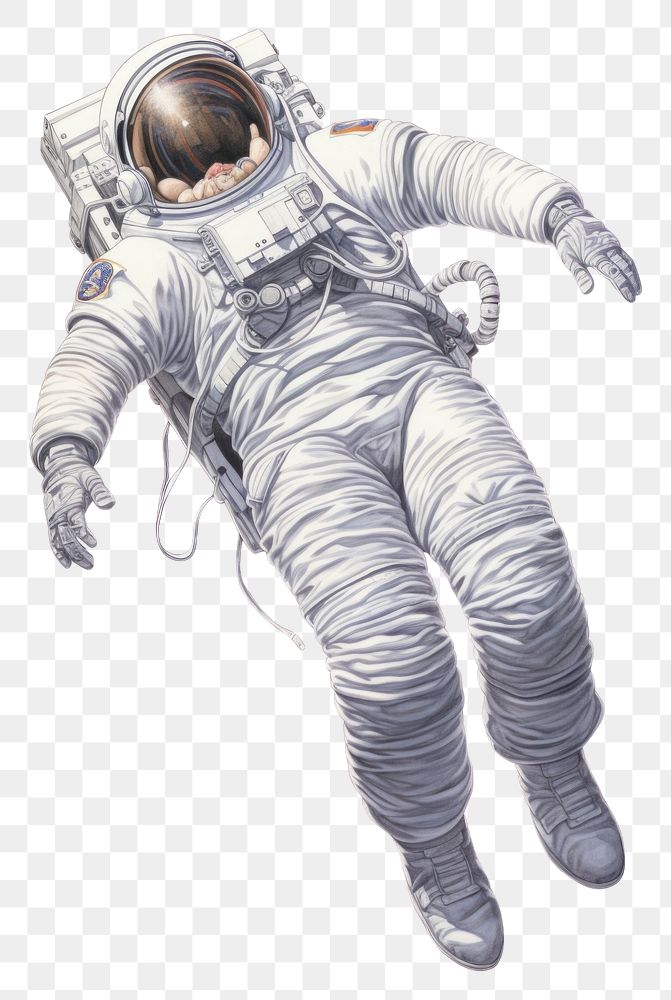 PNG  Astronaut floating drawing sketch white background. AI generated Image by rawpixel.