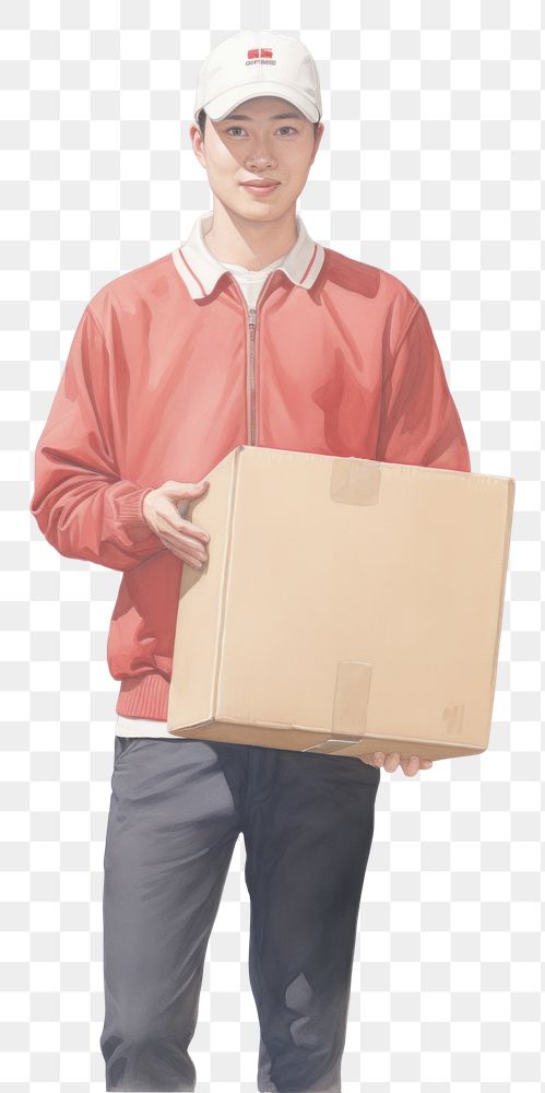 PNG  Delivery holding a cardbox cardboard adult white background. AI generated Image by rawpixel.