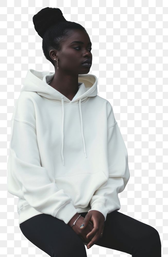 PNG Hoodie mockup sweatshirt sitting fashion.