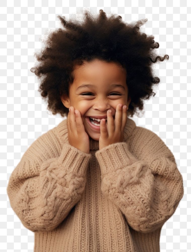 PNG  Black kid in sweater smiling laughing portrait smile. AI generated Image by rawpixel.