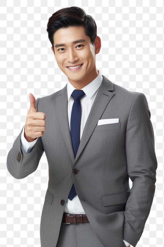 PNG Thai business man thumbs up blazer smile adult. AI generated Image by rawpixel.