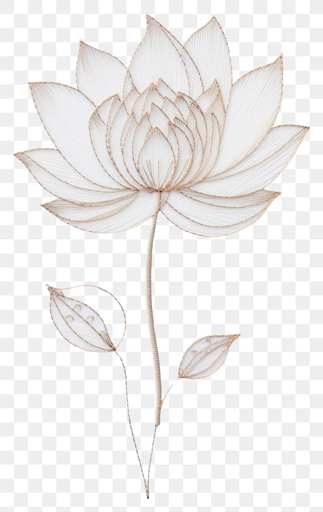 PNG Embroidery white fabric outline lotus.