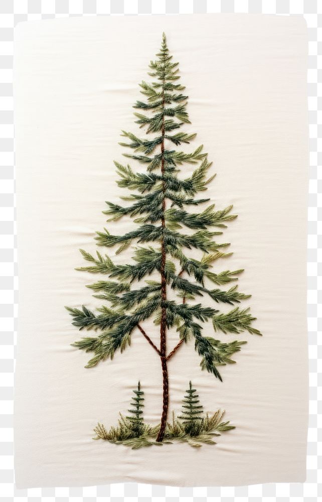 PNG White fabric embroidery pine tree christmas.