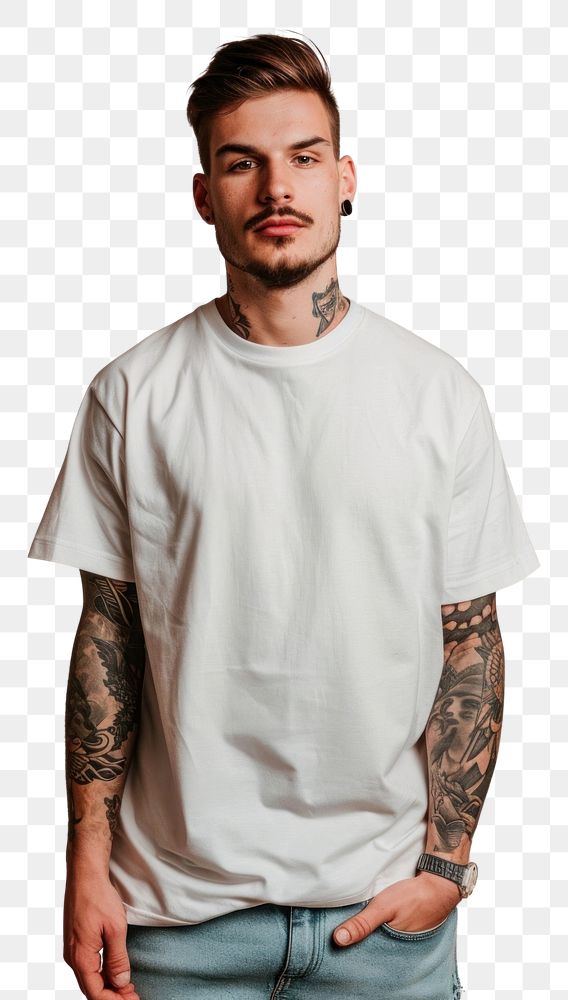 PNG  T shirt mockup tattoo t-shirt fashion.