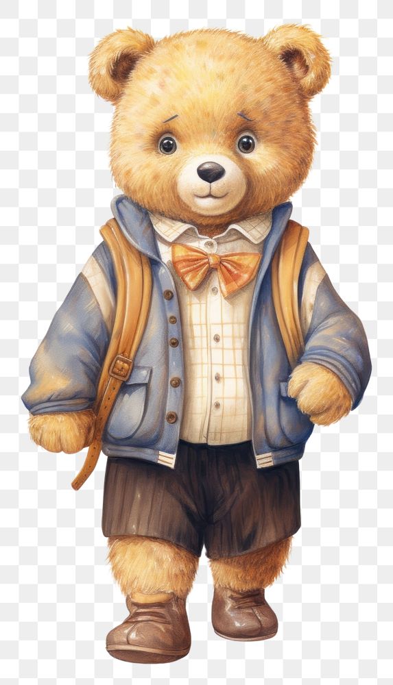 PNG Bear character back to school cute toy representation.