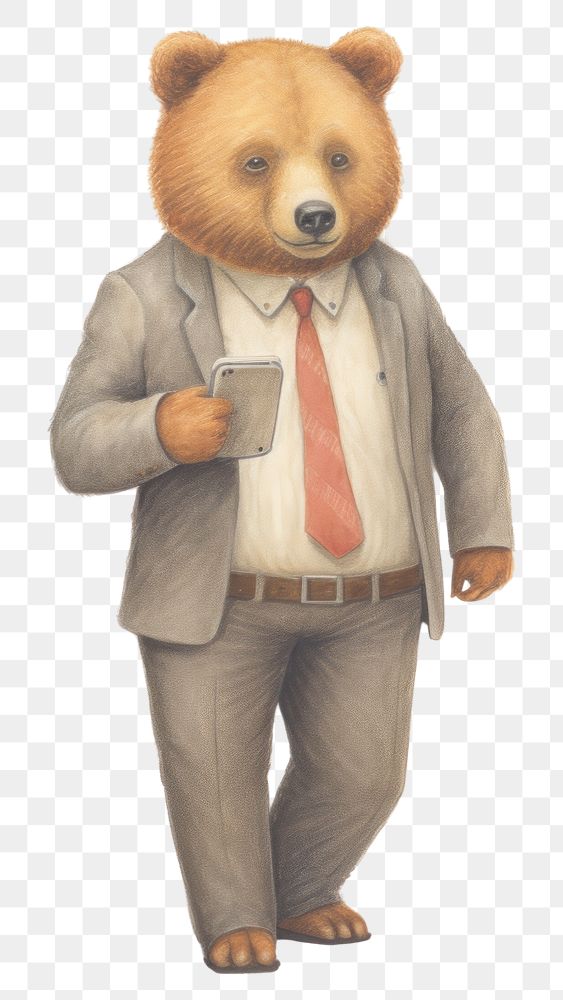 PNG Bear character businessman sketch mammal phone.