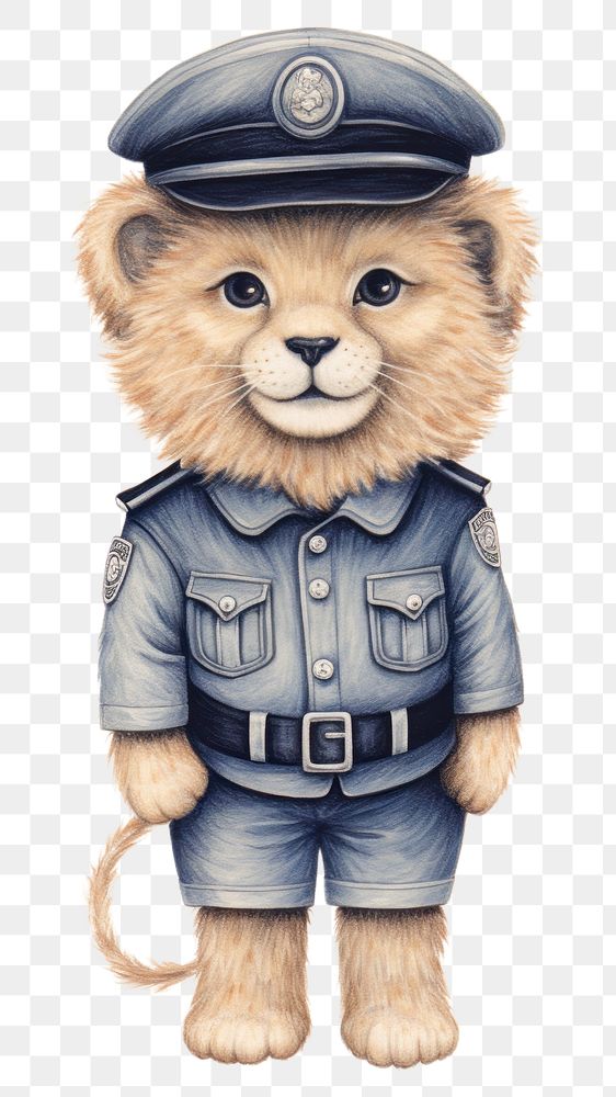 PNG Lion character wearing police costume drawing sketch representation.