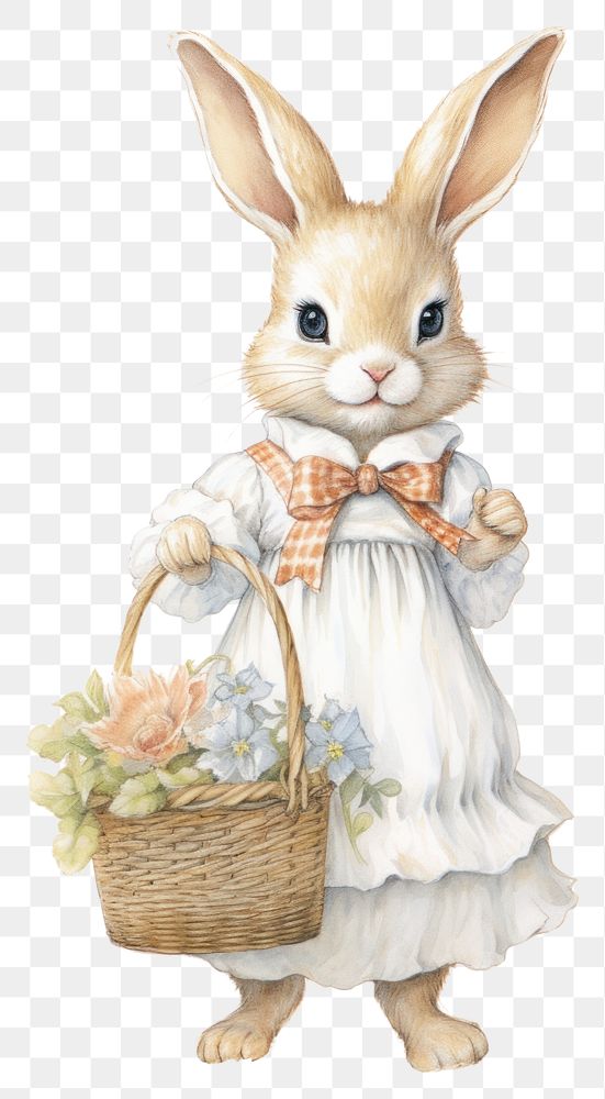 PNG Rabbit character holding easter basket drawing animal mammal