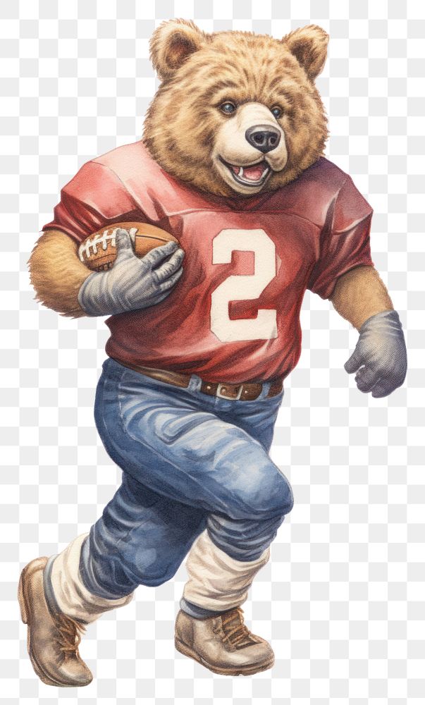 PNG Bear character playing american football sports competition protection.