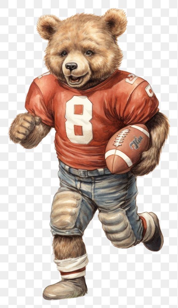 PNG Bear character playing american football drawing sports sketch.
