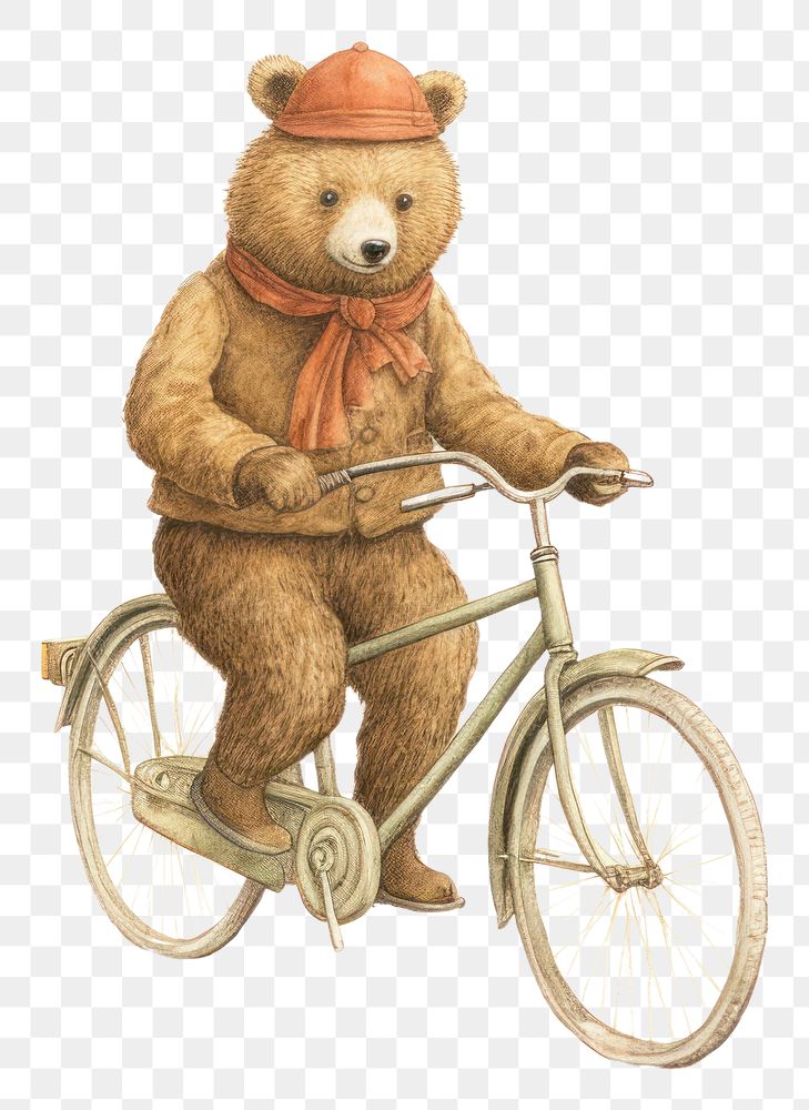 PNG Bear character riding bicycle vehicle cycling drawing.