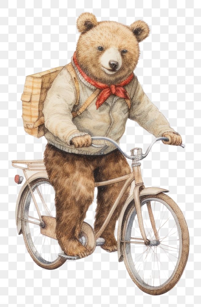 PNG Bear character riding bicycle vehicle drawing mammal.